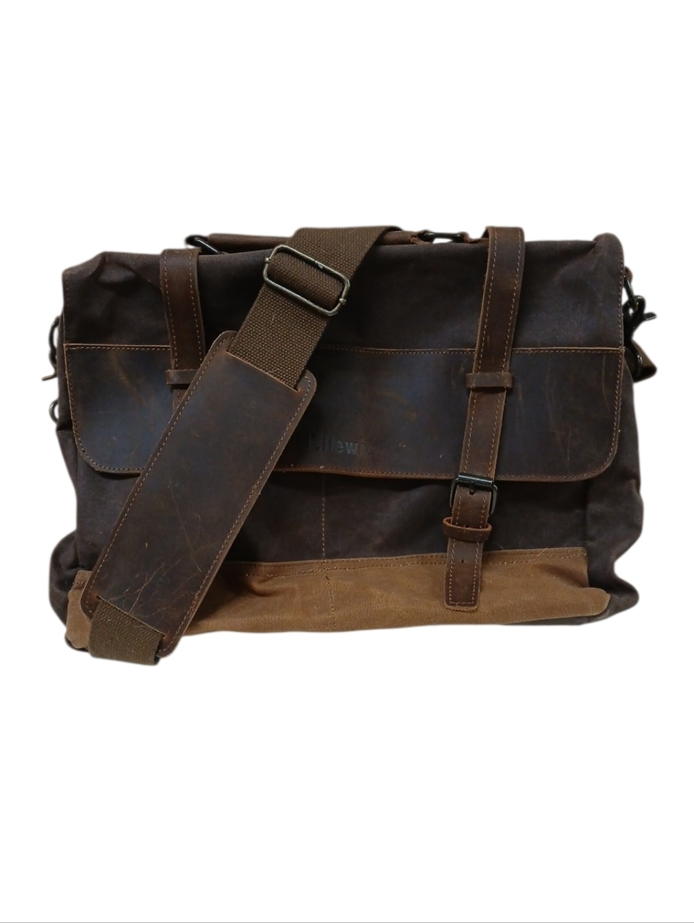 Brown Canvas & Dark Brown Leather Messenger Bag for Men